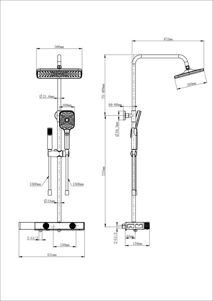 Душевая система с термостатом WONZON & WOGHAND Shelf, Белый матовый (WW-B4161-MW)