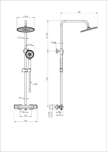 Душевая система с термостатом WONZON & WOGHAND STAY 1, Белый матовый (WW-B3051-A-MW)