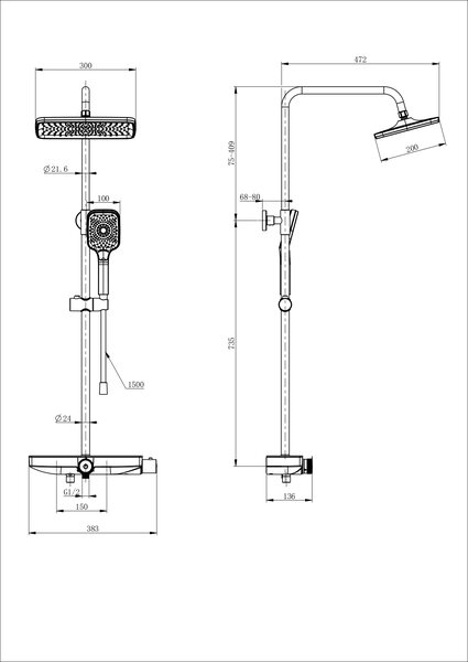 Душевая система с термостатом WONZON & WOGHAND ThermoKlick, Брашированное золото (WW-B3098-A- BG)