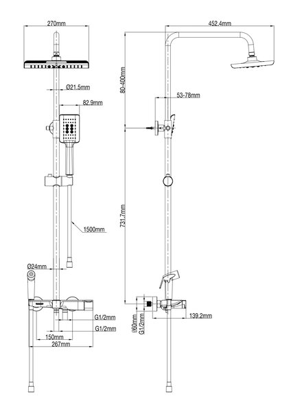 Душевая система с термостатом WONZON & WOGHAND, Черный матовый (WW-B3310-MB)