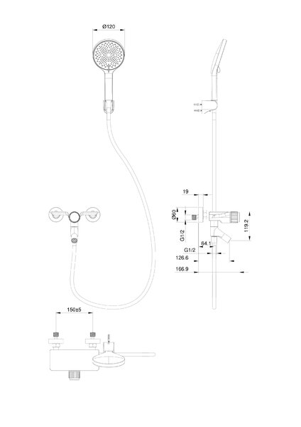 Смеситель для ванны с душем WONZON & WOGHAND CLICK, Хром (WW-FE05L221-CR)