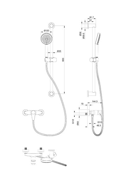 Смеситель для душа с гарнитуром WONZON & WOGHAND, Черный матовый (WW-AE3103-MB)