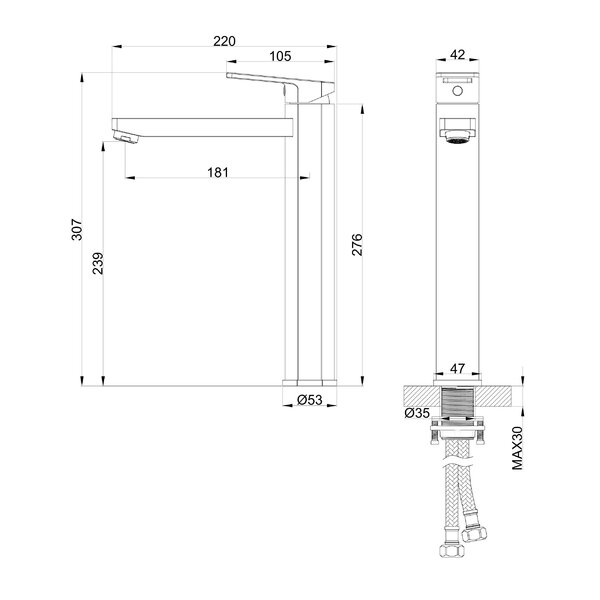Смеситель для раковины высокий WONZON & WOGHAND FRAME, Черный матовый (WW-88239010-MB)