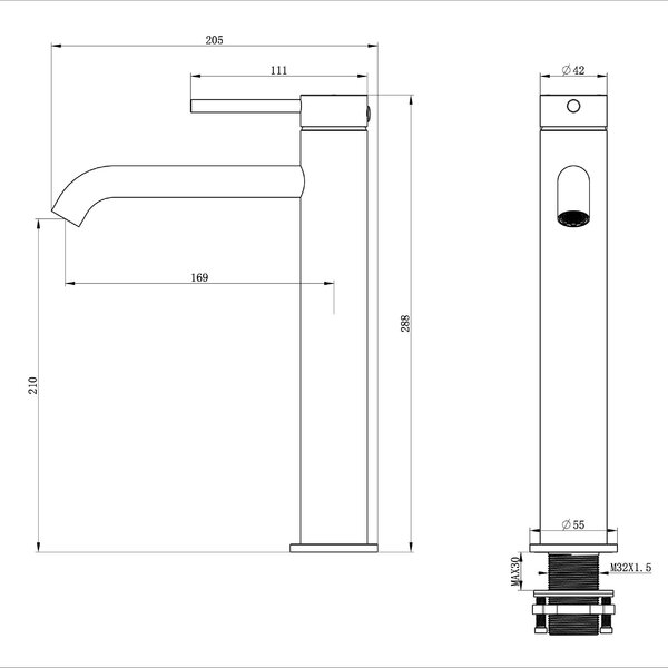 Смеситель для раковины высокий WONZON & WOGHAND STICK, Хром (WW-88239017-CR)