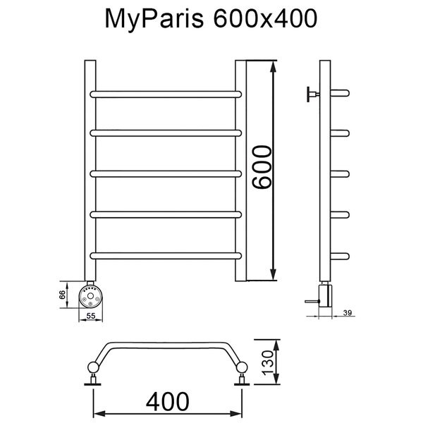 Полотенцесушитель электрический MYFREA My Paris 60/40 левый тэн