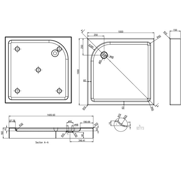 Душевой поддон Azario P110 R/L (P11010) 100х100х15