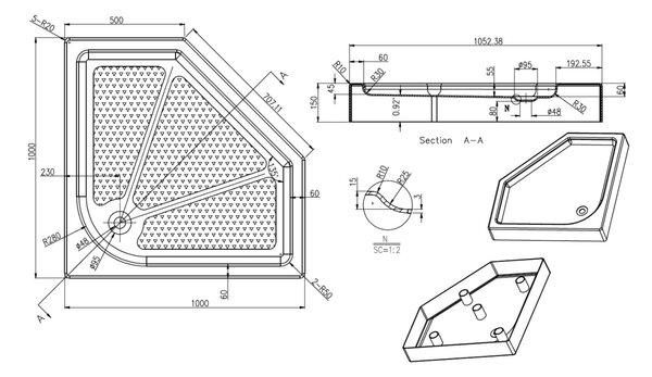Душевой поддон Azario P310 R/L 100х100х15