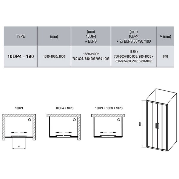 Душевая дверь Ravak 10° 10DP4 190 профиль Хром стекло Transparent (0ZKL0C00Z1)