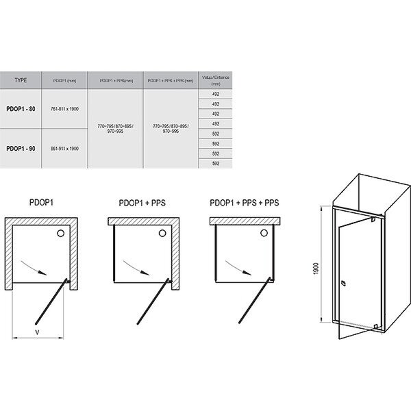 Душевая дверь Ravak Pivot PDOP1-80 распашная, стекло Transparent, профиль Черный (03G40300Z1)