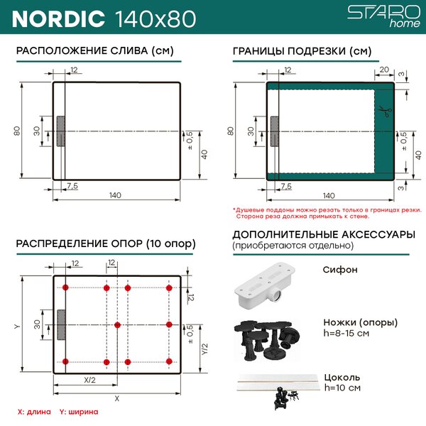 Душевой поддон STAROHOME NORDIC 140х80 GREY MATT, NORDIC