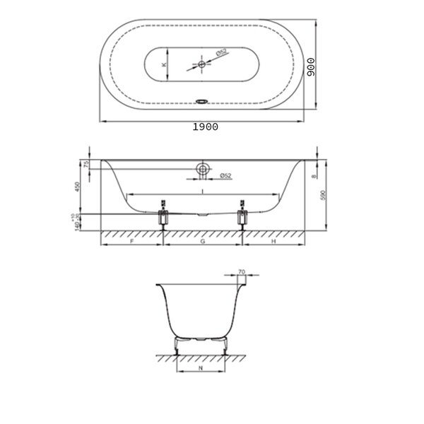 Bette Lux Oval Ванна встраиваемая 190x90x45 см, BetteGlasur ; Plus, цвет: белый