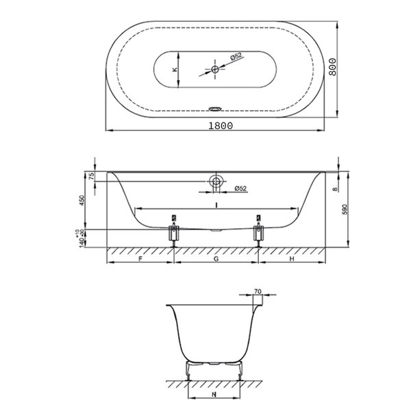 BetteLux Oval Ванна встраиваемая с шумоизоляцией 180x80x45 см, цвет: белый