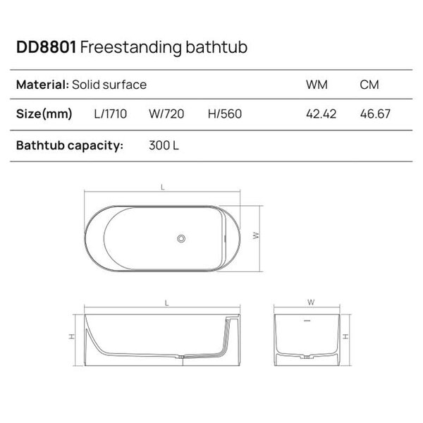 Dea Design Stripes Ванна 171х72х56см., отдельностоящая, Solid Surface, цвет: White №18