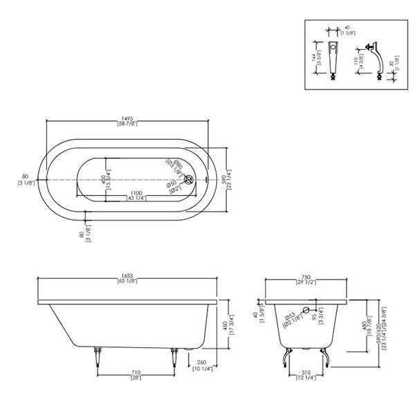 Devon&Devon Bayswater BAYSWATER16 Ванна встроенная чугунная овальная  165x75xh46 cм, цвет: белый