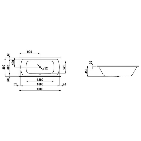 Laufen Pro Ванна встраиваемая, 180x80см, эмалированная сталь (3,5 мм), с центральным выпуском, шумоизоляционное покрытие, с отверстиями для ручек, с антискользящим покрытием, цвет: белый