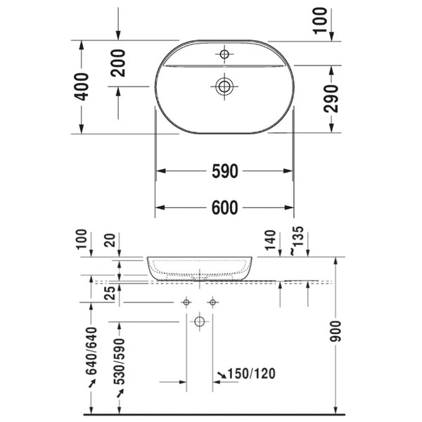 Duravit Luv Раковина на столешницу 600мм Luv, цвет белый, без переливас площадкой, с 1 отв. под смеситель (СПЕЦЦЕНА со склада поставщика!)