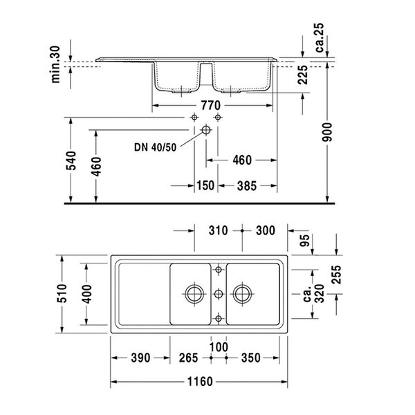 Duravit Cassia Кухонная мойка Cassia 80 1160x510, белая