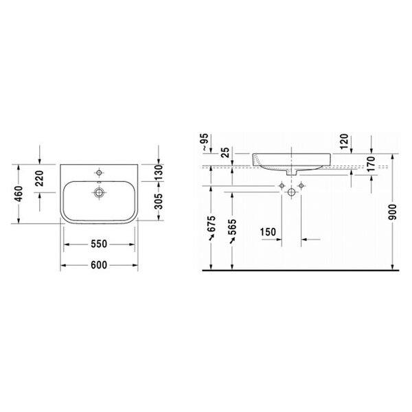 Duravit Happy D.2 2315600000 Раковина подвесная, накладная 60*46 см (белый)