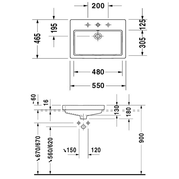 Duravit Vero Раковина 550x465 мм, Раковина встраиваемая, с переливом, с плоскостью под смеситель(СПЕЦЦЕНА со склада поставщика!)