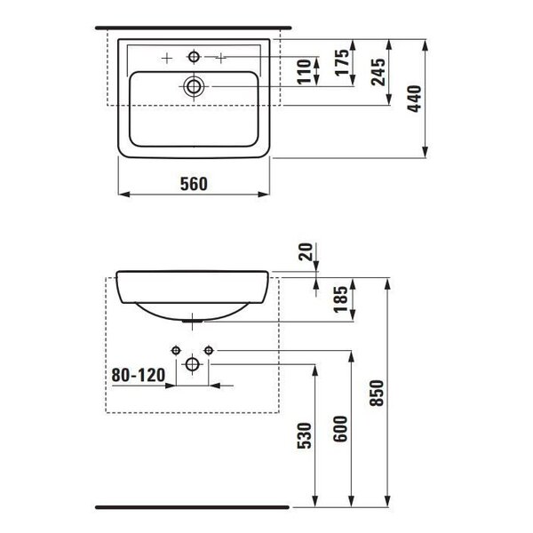 Laufen Pro A раковина полувстраиваемая 560x440x115 мм, три отверстия для смесителя, цвет белый (НЕ производится!)