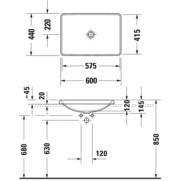 Duravit D-Neo Раковина встраиваемая сверху  600х440 мм, без перелива, без отв. под смеситель, цвет: белый СПЕЦЦЕНА с нашего склада!