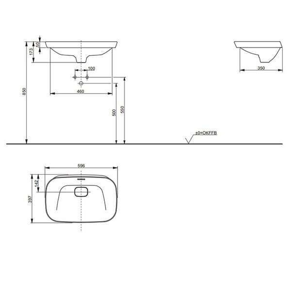 TOTO NEOREST Раковина 596x397x173(50) мм, полувстраив, без отв. под смеситель, с переливом,с декорат керамической накладкой, CeFiONtect цвет:бел