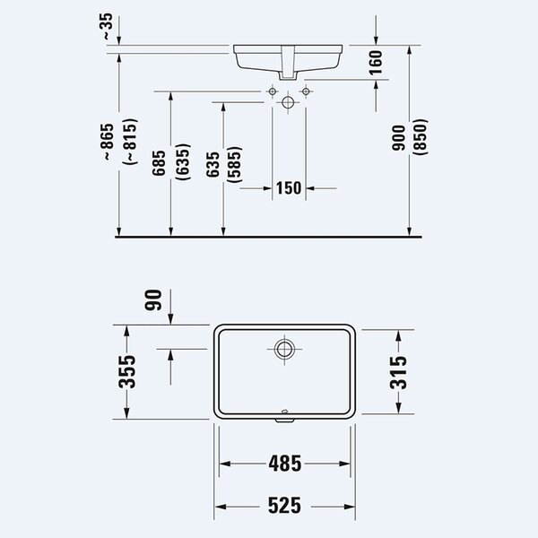 Duravit Vero Раковина 485х315 мм. встр., для встраивания снизу, с перел., без площ. под смес., с WonderGliss