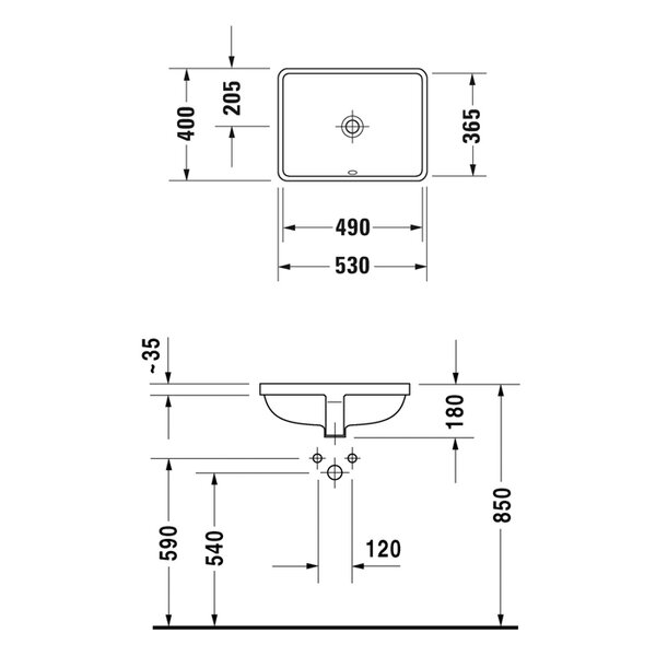 Duravit Starck 3 Раковина для встраивания снизу, с перел.,включая крепл.для встр. в дерев. столеш.,490x365мм, с покрытием WonderGlis Цвет белый