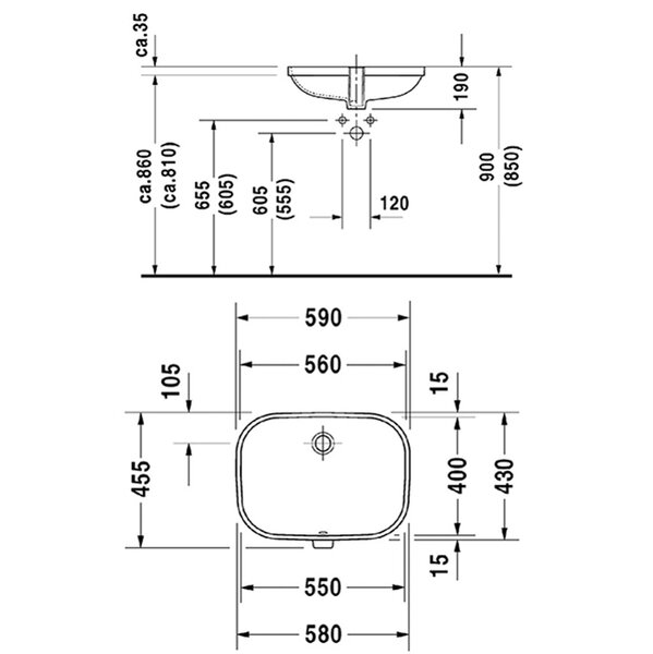 Duravit D-Code Раковина встраиваемая снизу 560x400мм, с перел., включая крепление ,Цвет: Белый