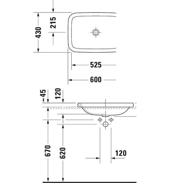 Duravit DuraStyle Раковина встр., для встраивания сверху, без перелива, без площадки под смес., 600x430мм, Цвет: Белый