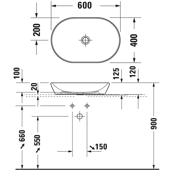 Duravit D-Neo Раковина накладная, овал 600х400  мм, без перелива, без отв под смес, цвет: белый (СПЕЦЦЕНА)