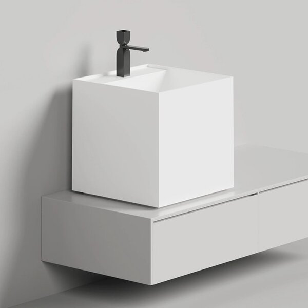 Salini Раковина накладная 450x450x450мм, S-Sense ARMONIA SQUARE TOP 03, без отв. Под смеситель, цвет белый глянцевый