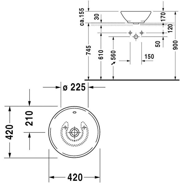 Duravit Bacino 0325420000 Раковина на столешницу 42 см