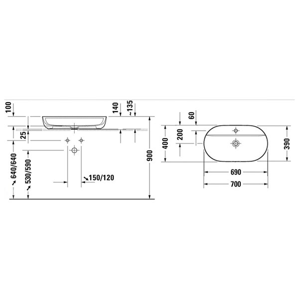 Duravit Luv 0380700000 Раковина накладная 70 см белый