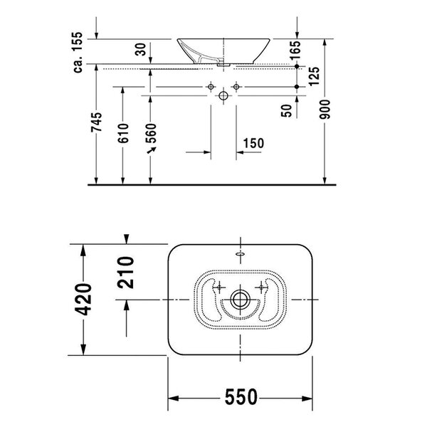 Duravit Bacino Раковина накладная, 550*420, с переливом, с креплениями, цвет белый (СПЕЦЦЕНА со склада поставщика!)