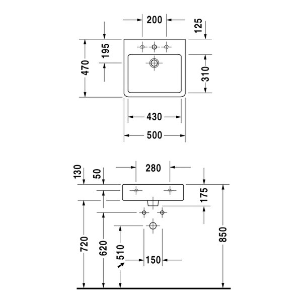 Duravit Vero Раковина  для мебели, без перелива, с 1 отв. под смес., 500x470мм, Цвет: Белый