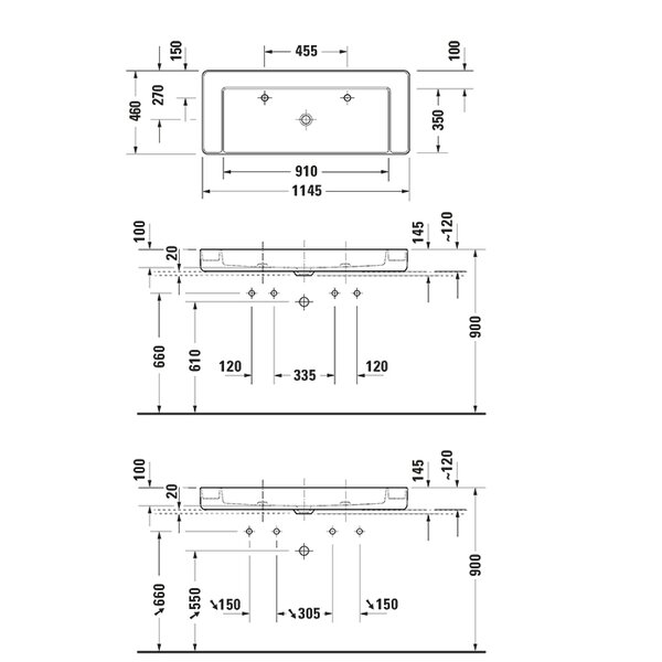 DURAVIT Bento Starck Box  Раковина накладная 1145х460мм,, с 2 отв под смеситель, HygieneGlaze, белый глянцевый
