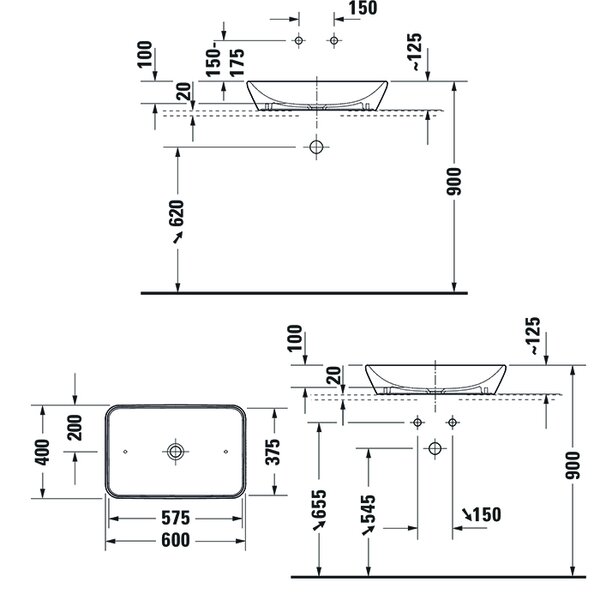 Duravit D-Neo Раковина 600*400  мм, без перелива, без отв. под смеситель, цвет: белый