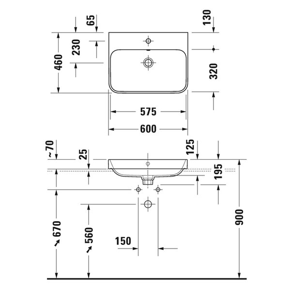 Duravit Happy D.2 Plus Раковина 600х460мм с переливом, 1 отв под смес,  выпуск с керам. покрытием цвет белый (СО СКЛАДА продаем с базой HP497209292)