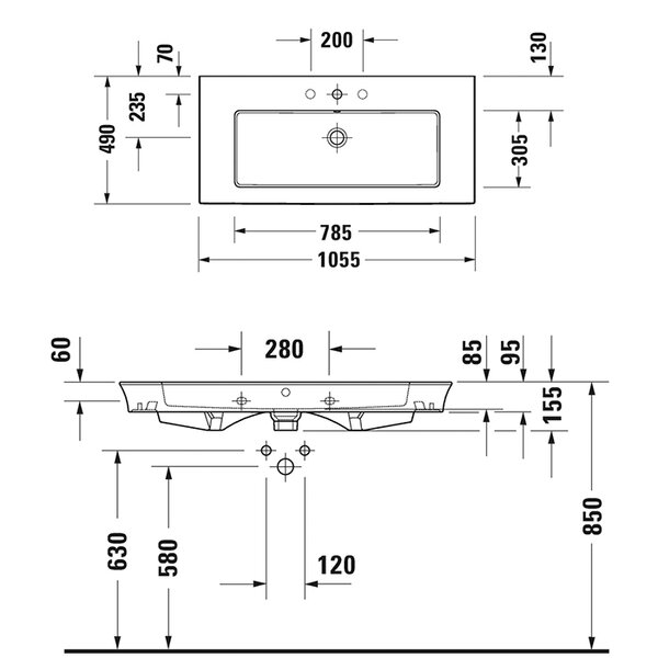 Duravit White Tulip Раковина накладная 1050х490  мм,с переливом, с 1 отв. под смеситель, цвет: белый (Со Склада продаем только с тумбой WT435208585 !)
