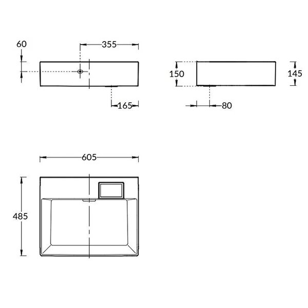 Kerama Marazzi Раковина LOGICA мебельная 60*48*14,5см, без отв. под смеситель, с переливом, цвет белая глянцевая