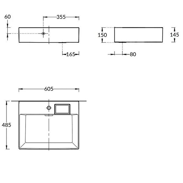 Kerama Marazzi Раковина LOGICA мебельная с одним отверстием 60*48*14,5см,  с 1 отв.под смеситель, с переливом, белая глянцевая