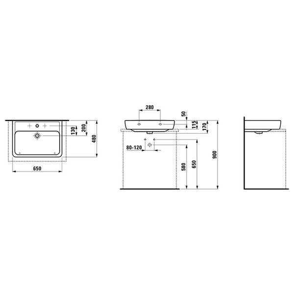 Laufen PRO S раковина для установки на поверхность, 650x480x115 мм, отверстие для смесителя по центру, белый