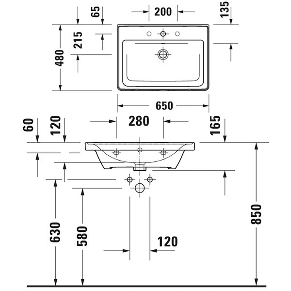 Duravit D-Neo Раковина накладная 650х480  мм, с переливом, с 1 отв., цвет: белый (со склада только с базой DE425401818)