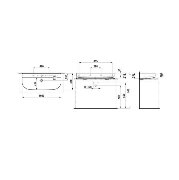 Laufen Sonar SONAR раковина для установки на поверхность 1000x420x140 мм, 1 отв для смесителя по центру, цвет белый (Цена со складов РФ)
