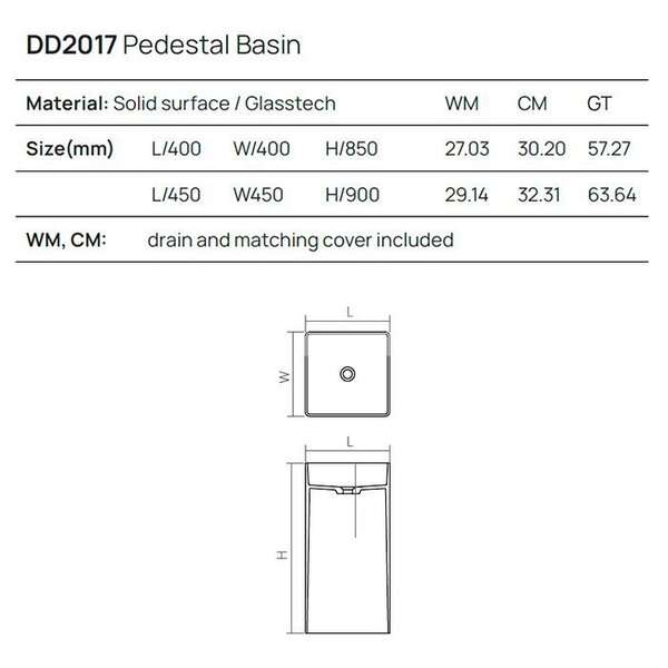 DEA DESIGN Washbasins Раковина напольная 45x45xh90 см, материал: Solid Surface искуственный камень, цвет: White №18