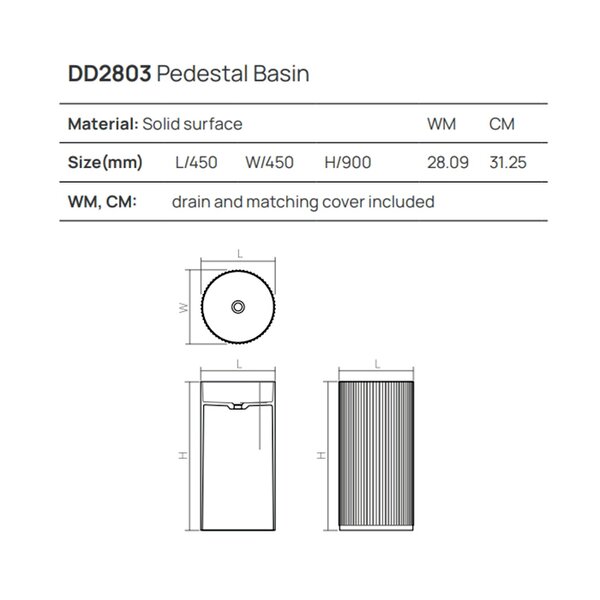 DEA DESIGN Pedestal Basin Раковина напольная d450хh900 мм, цвет белый матовый
