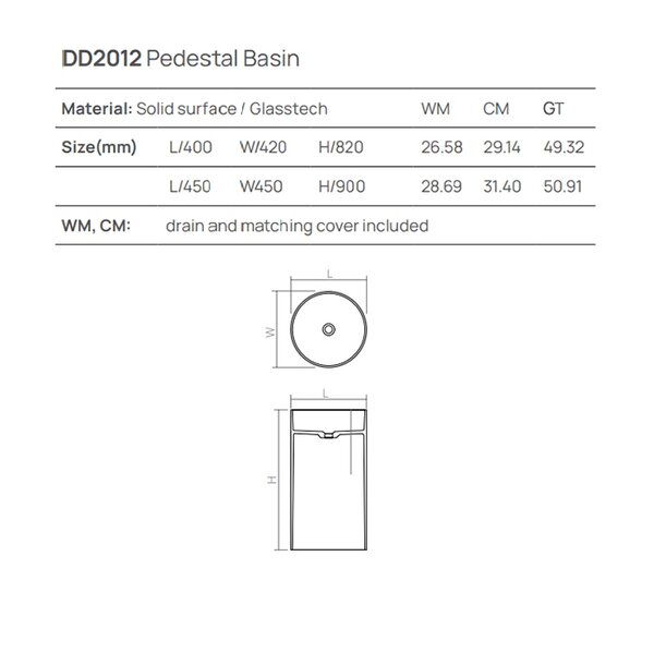 DEA DESIGN Pedestal Basin Раковина напольная d450хh900 мм, цвет белый