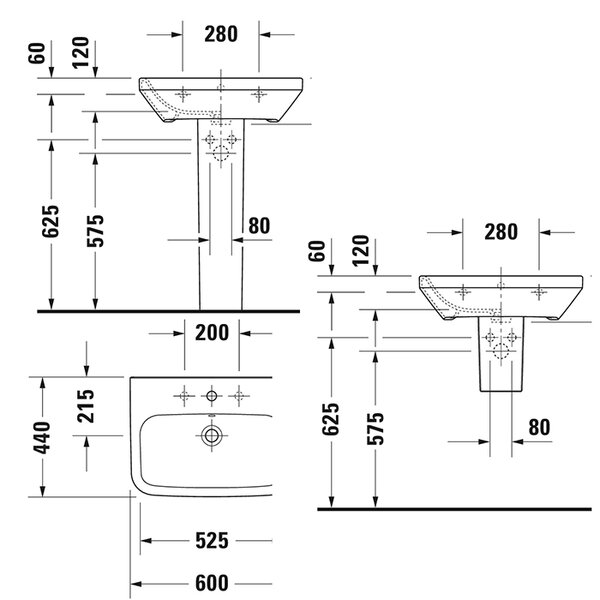 Duravit DuraStyle Раковина подвесная с переливом, 600х440 мм , с 1 отв под смеситель, цвет белый