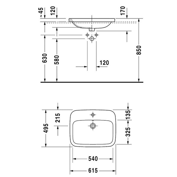 Duravit DuraStyle Раковина встраиваемая сверху , с переливом, 615х495 мм , с 1 отв под смеситель, цвет белый (СПЕЦЦЕНА)